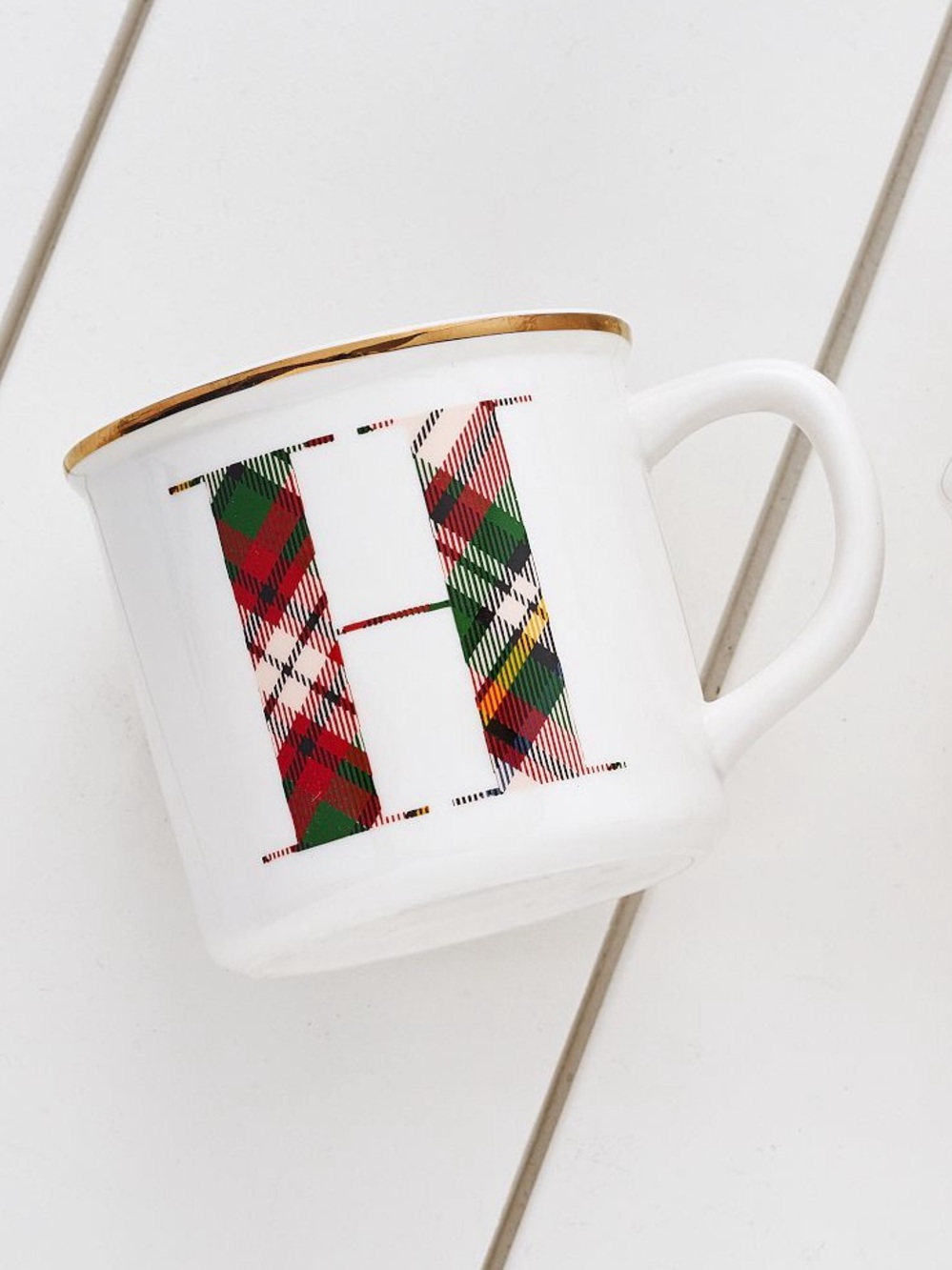 Pottery Barn Stewart Plaid Alphabet Mug Letter H 15 oz Christmas Holiday